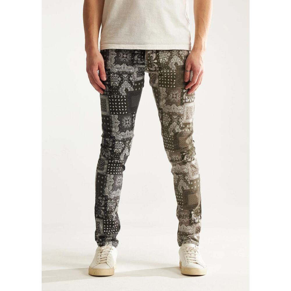 Embellish NYC Men's Black Two Tone Paisley Skinny Fit Stretch Denim Jeans